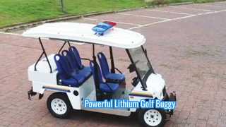 Regardez : Buggy de golf électrique 5 places avec voyant d'avertissement équipé d'une batterie au lithium 48 V